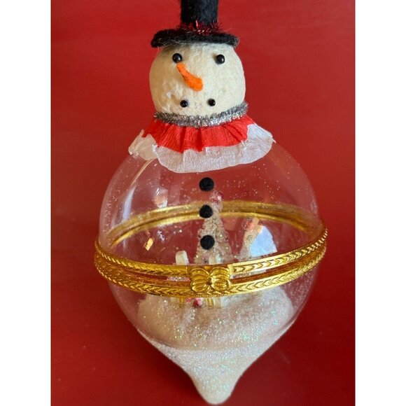 Vintage Glass Snowman Ornament Open Front Winter Scene Inside Christmas Decor - Picture 8 of 8